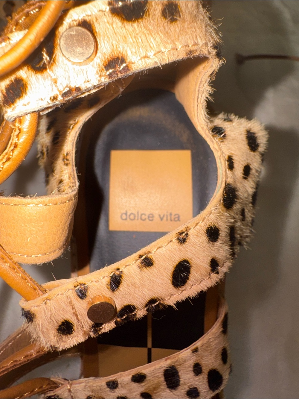 Dolce Vita Leopard Print Strappy Block Heel Sandal - Tan/Black
